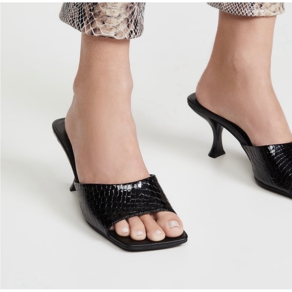 Jeffrey Campbell Mr. Big Mule Heels Women 8 Black Croc Embossed Square Toe Y2K